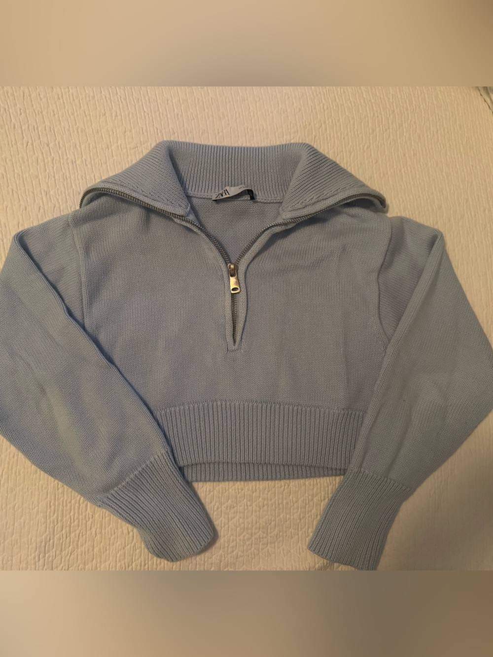 Light Blue Half-Zip Cropped Zara Sweater - Size Small